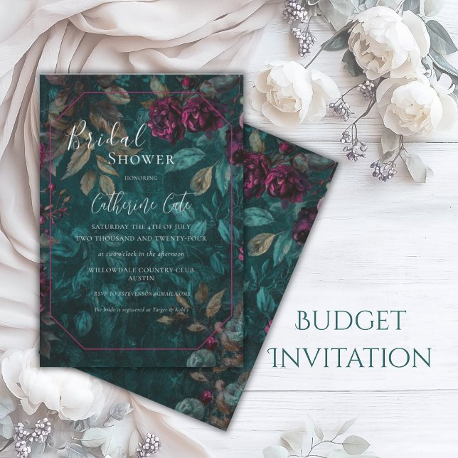 Invitación Burgundy Moody Peonies Floral Bridal Shower (Subido por el creador)