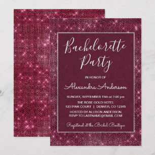 Invitación Burgundy Morple Sparkle Bachelorette Party