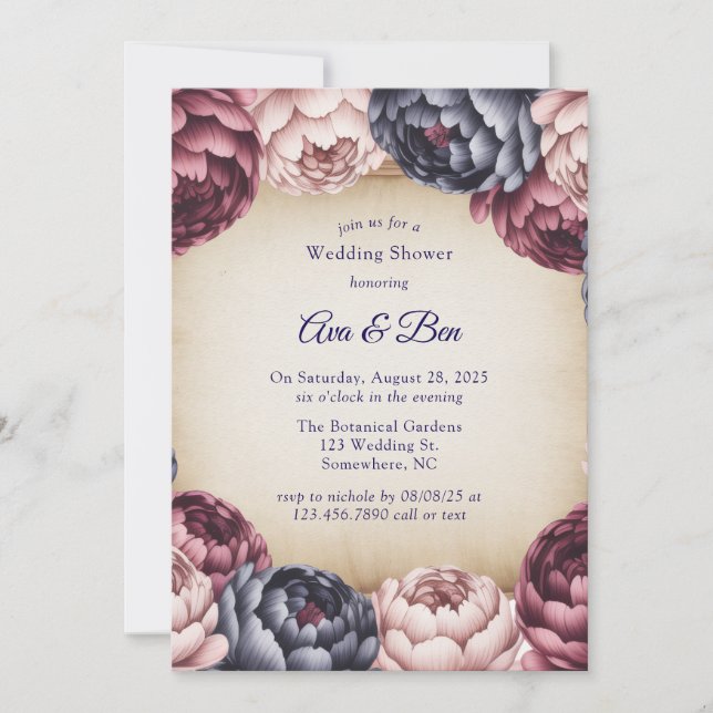 Invitación Burgundy Navy Blush Peony Wedding Shower (Anverso)