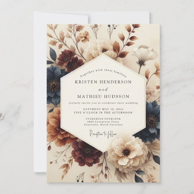 Invitación Burgundy Navy Chiaroscuro Wedding (Anverso)