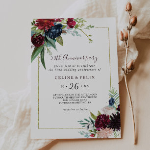 Invitación Burgundy Navy Moderno Aniversario de Bodas de Oro