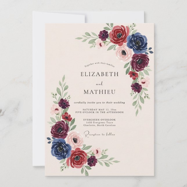 Invitación Burgundy Navy Opulent Winter Wedding (Anverso)