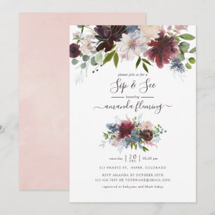 Invitación Burgundy, Navy y Blush Floral Sip and See