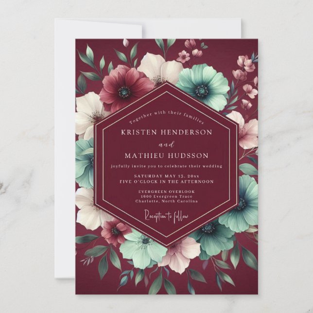 Invitación Burgundy Nocturne Botanical Wedding (Anverso)