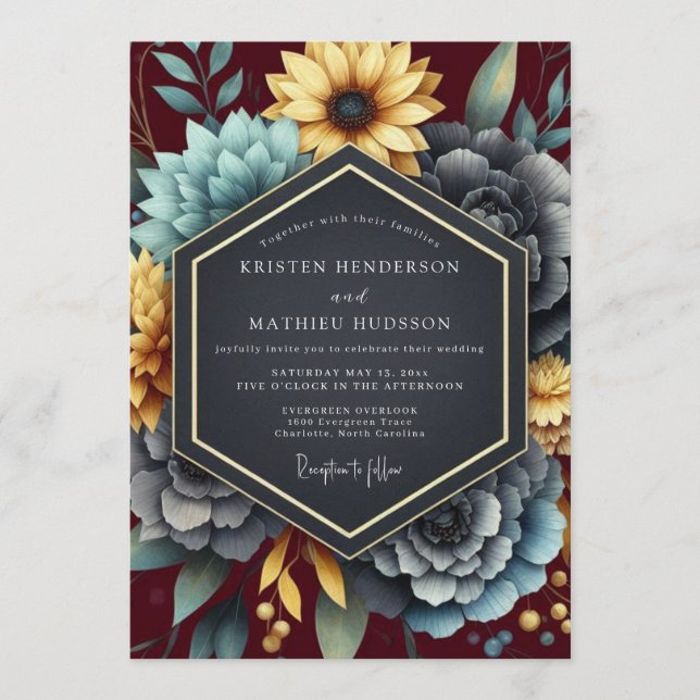 Invitación Burgundy Ochre Rich Floral Wedding (Anverso)
