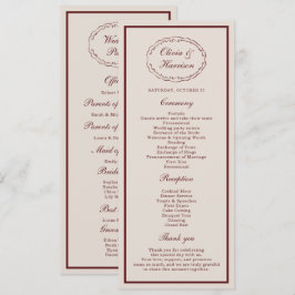 Invitación Burgundy Old Money Wedding Program Card