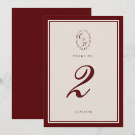 Invitación Burgundy Old Money Wedding Table Number