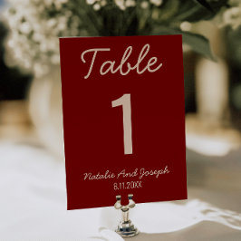 Invitación  Burgundy Old Money Whimsical Wedding Table Number