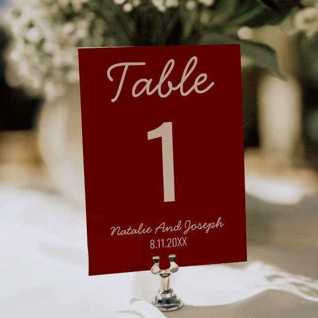 Invitación  Burgundy Old Money Whimsical Wedding Table Number (Subido por el creador)