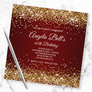 Invitación Burgundy Ombre, Purpurina de oro de Faux Sparkly
