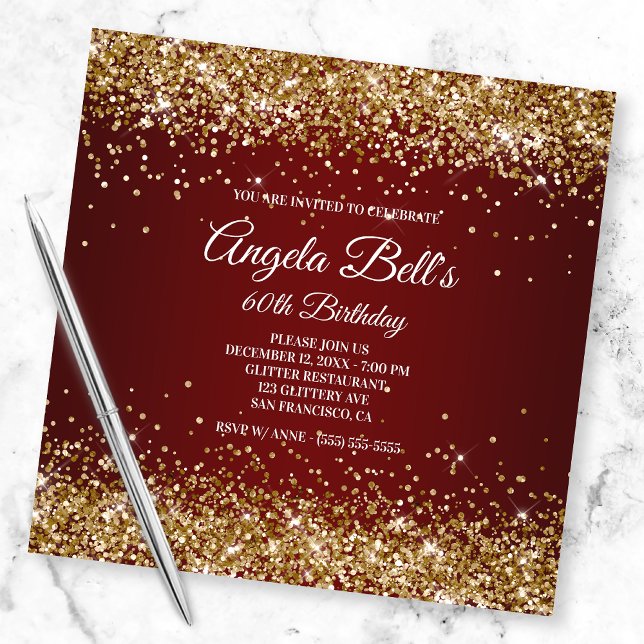 Invitación Burgundy Ombre, Purpurina de oro de Faux Sparkly (Subido por el creador)