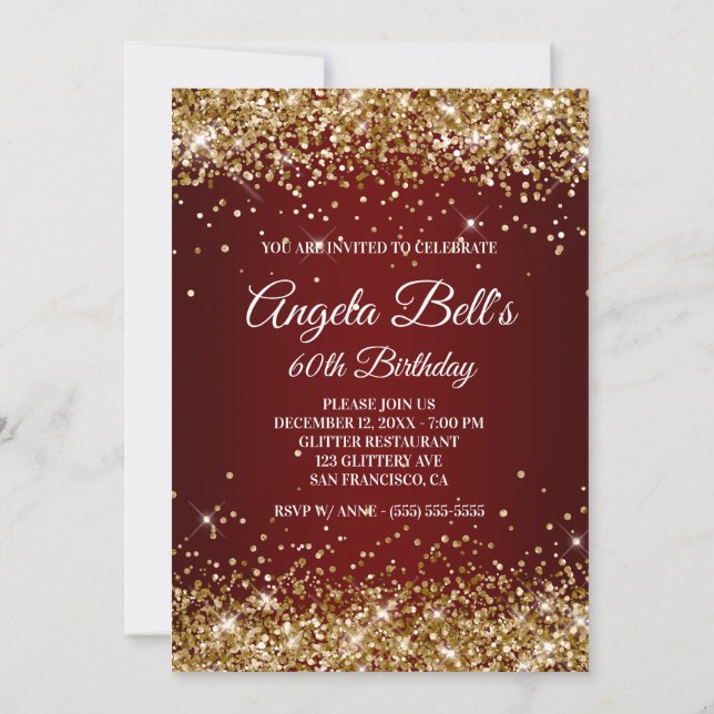 Invitación Burgundy Ombre, Purpurina de oro de Faux Sparkly (Reverso)