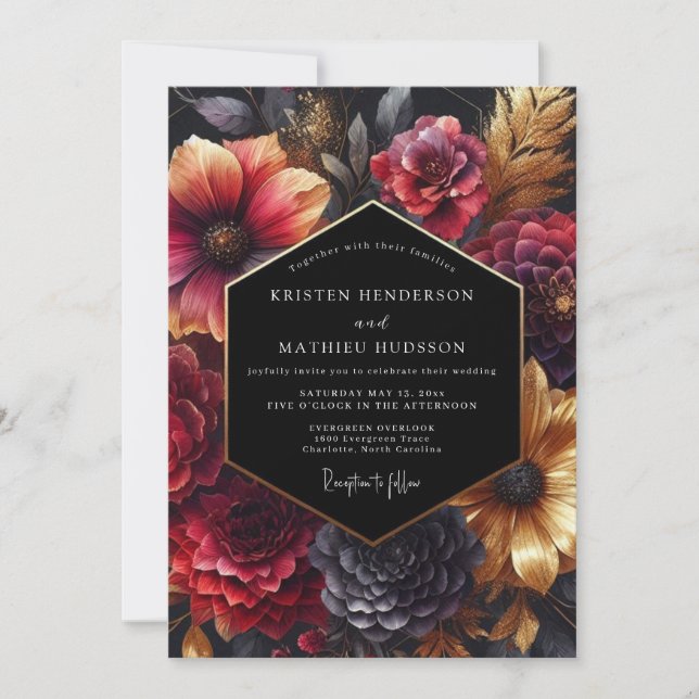 Invitación Burgundy Opulent Nocturne Wedding (Anverso)