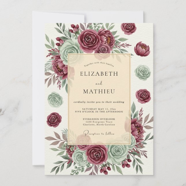 Invitación Burgundy Opulent Succulent Wedding (Anverso)