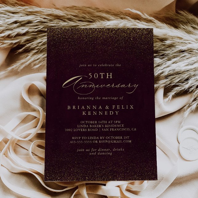 Invitación Burgundy Oro Brillante 50 Aniversario de Boda  (Subido por el creador)