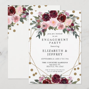 Invitación Burgundy Oro Brillante Geométrico Fiesta de Compro