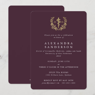 Invitación Burgundy/Oro Doctor en Medicina Osteopática