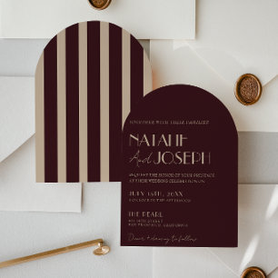 Invitación Burgundy Oro Viejas Rayas Monedas Arqueadas Boda