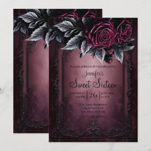 Invitación Burgundy Oscuro Floral Gótico Dulces 16