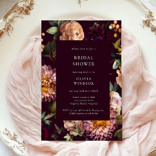 Invitación Burgundy Oscuro y Melancólico Lluvia de Novia Flo