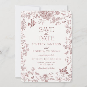 Invitación Burgundy Otoño Toile De Jouy Floral Salva la Fecha