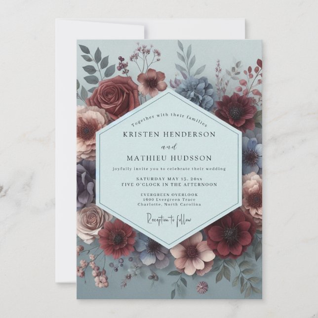 Invitación Burgundy Painterly Flora Wedding (Anverso)