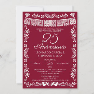 Invitación Burgundy Papel Picado 25 Aniversario