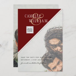 Invitación Burgundy Photo Wedding Invitar a guardar la fecha