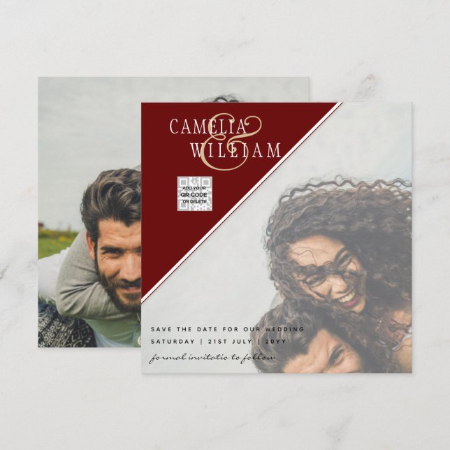 Invitación Burgundy Photo Wedding Invitar a guardar la fecha  (Anverso / Reverso)