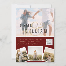 Burgundy Photo Wedding Invitar código QR Guardar f