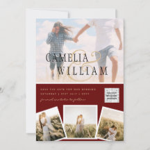 Burgundy Photo Wedding Invitar código QR Guardar f