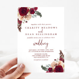 Invitación Burgundy Pink Blush Floral Wedding 