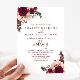 Invitación Burgundy Pink Blush Floral Wedding