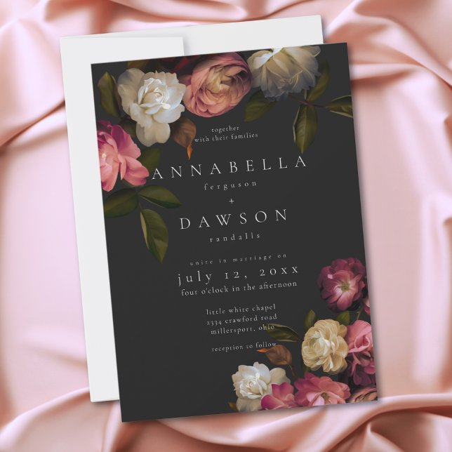 Invitación Burgundy & Pink Romantic Rose Black Moody Wedding (Burgundy & Pink Romantic Rose Black Moody Wedding)