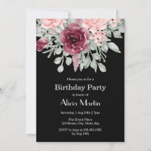 Burgundy Pink Rose Flora Black Birday Party