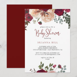 Invitación Burgundy Pink Rubor Floral Baby Shower