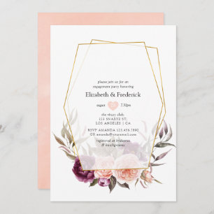 Invitación Burgundy Plum y Rubor Geometric Engagement Party
