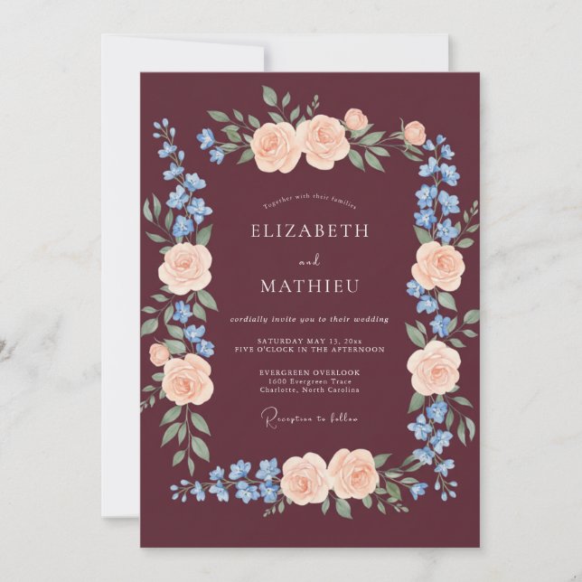 Invitación Burgundy Poetic Fall Wedding (Anverso)