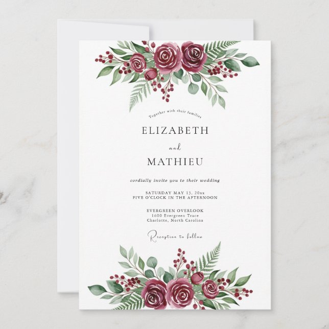 Invitación Burgundy Poetic Winter Wedding (Anverso)