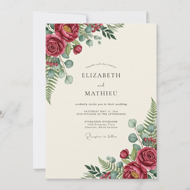 Invitación Burgundy Polished Botanical Wedding (Anverso)