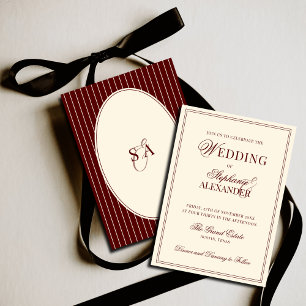 Invitación Burgundy Profundo con Franja de Marfil Óvalo Boda 