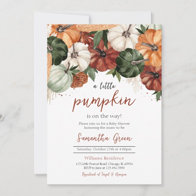 Invitación Burgundy Pumpkin Baby Shower (Anverso)
