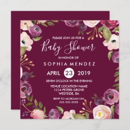 Invitación Burgundy Purple Botanical Floral Baby Shower