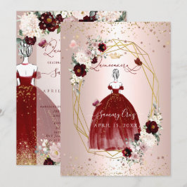 Invitación Burgundy Quinceanera H2 Flores Rosa polvoriento Ru