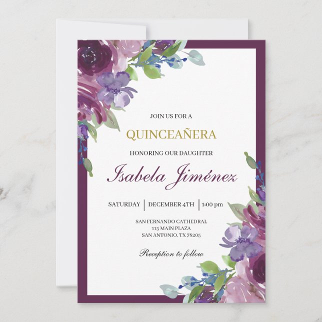 Invitación Burgundy quinceañera  invitation (Anverso)