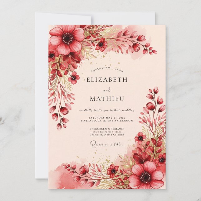 Invitación Burgundy Radiant Romantic Wedding (Anverso)