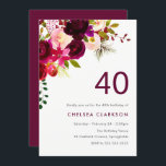 Invitación Burgundy Red Boho Floral 40th Birthday Fiesta<br><div class="desc">Colección Burgundy Red Boho Floral 40th Birthday Party Invitation Matching en Niche y Nest store.</div>