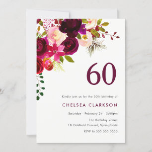 Invitación Burgundy Red Boho Floral 60 cumpleaños