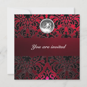 Invitación BURGUNDY RED DAMASK GEM STONE MONOGRAM hielo blanc