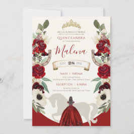 Invitación Burgundy Red Elegant Acuarela Charro Quinceanera